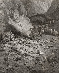 Het leger van de Tweede Kruistocht vindt de resten van de soldaten van de Eerste Kruistocht, illustratie uit 